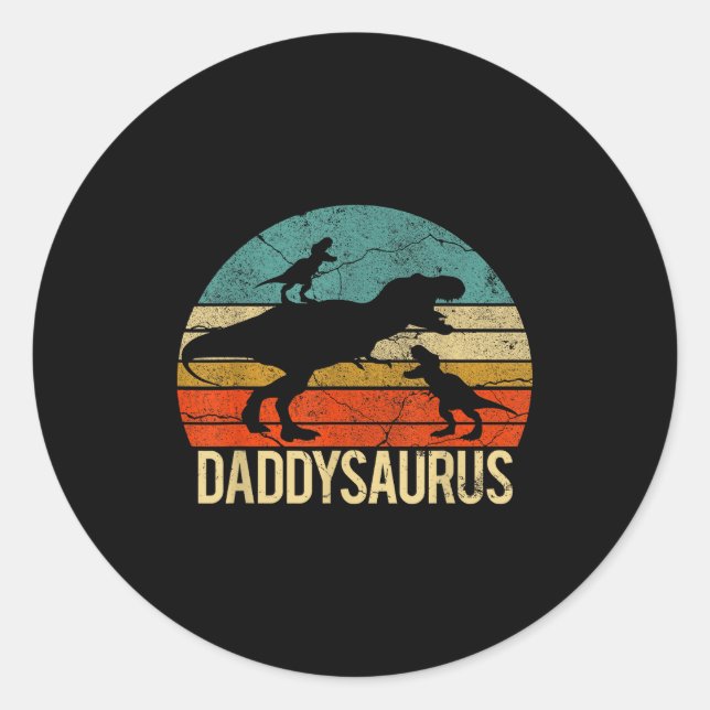 Daddy Dinosaur Daddysaurus 2 Two Kids Christmas Gi Classic Round Sticker (Front)