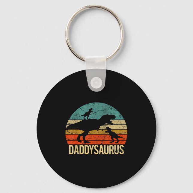 Daddy Dinosaur Daddysaurus 2 Two Kids Christmas Gi Keychain (Front)