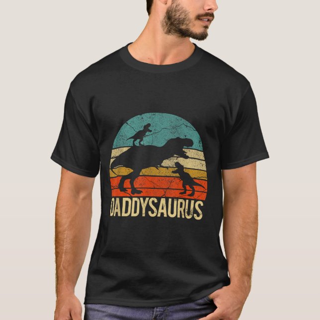 Daddy Dinosaur Daddysaurus 2 Two Kids Christmas Gi T-Shirt (Front)