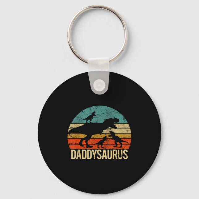 Daddy Dinosaur Daddysaurus 3 Three Kids Xmas Chris Keychain (Front)
