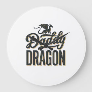 Daddy Dragon Vintage Engraving Shirt Design_1 Large Clock