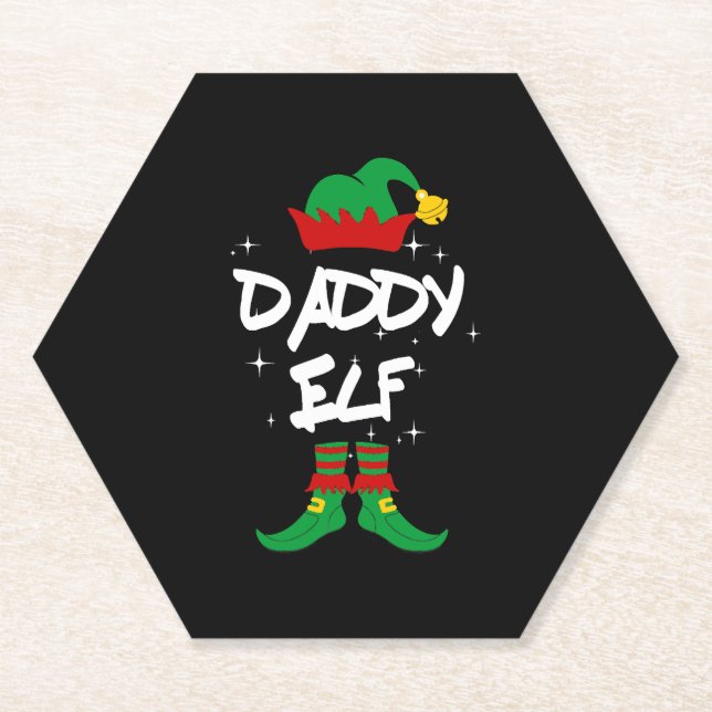 Daddy Elf Family Matching Christmas Outfit Gift Paper Coaster (Front)