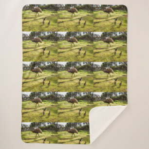 Daddy Emu With His Chicks, Sherpa Blanket