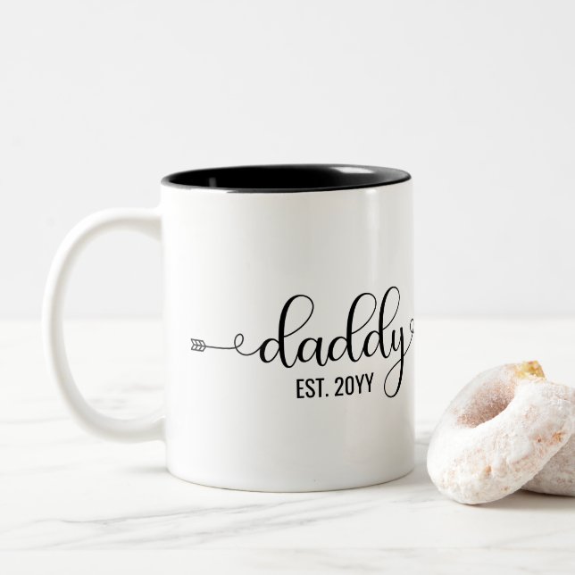 Daddy Est, New Dad | Daddy to be Gifts Two-Tone Coffee Mug (With Donut)