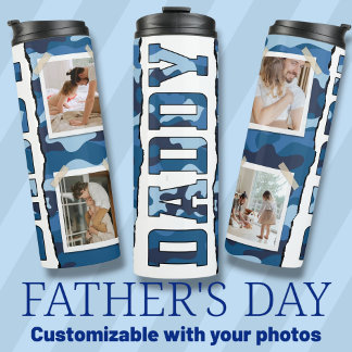 Daddy Father's Day custom photos blue Thermal Tumbler