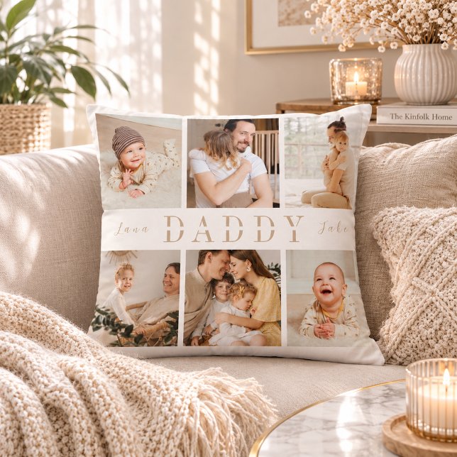 "Daddy" Fathers Day Kids Collage Throw Pillow (Creator Uploaded)