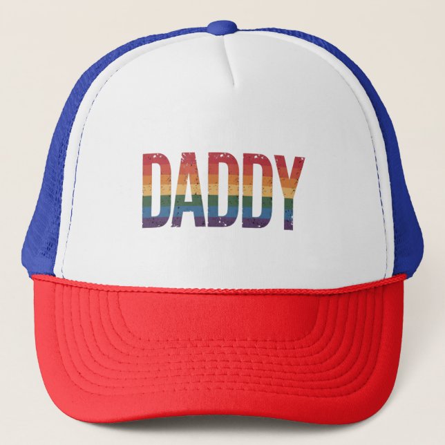 Daddy Gay Pride Month LGBTQ Father's Day Rainbow  Trucker Hat (Front)