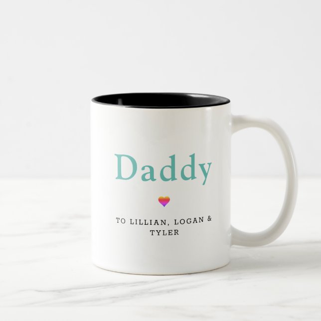 Daddy Heart Modern Father's Day Children Names Two-Tone Coffee Mug (Right)