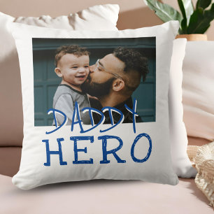 Daddy Hero Dad and Kid Custom Photo Throw Pillow