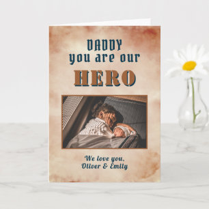 Daddy Hero Watercolor Father Keepsake Family Photo Card