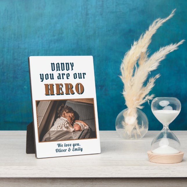 Daddy Hero Watercolor Father`s Day Family Photo Plaque (Side)