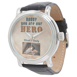 Daddy Hero Watercolor Father`s Day Photo  Watch