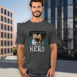 Daddy Hero White Typography Dad Photo Grey T-Shirt<br><div class="desc">Daddy Hero White Typography Dad Photo Grey T-Shirt. Text is in white simple hand-drawn fonts. Add your photo. You can change daddy into dad,  papa,  pap, ... </div>