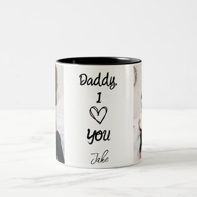 Daddy, I Love You | Personalized Photos Black Mug (Center)