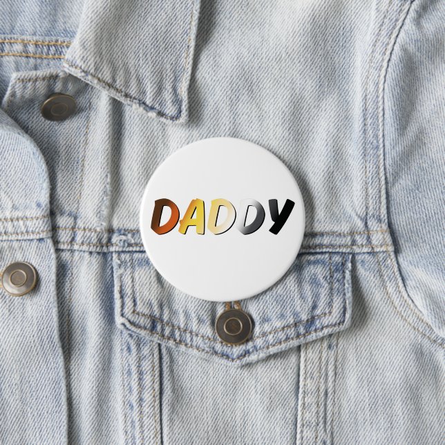 Daddy in Bear Pride Colours – Bold Gay Bear Design 3 Inch Round Button (In Situ)