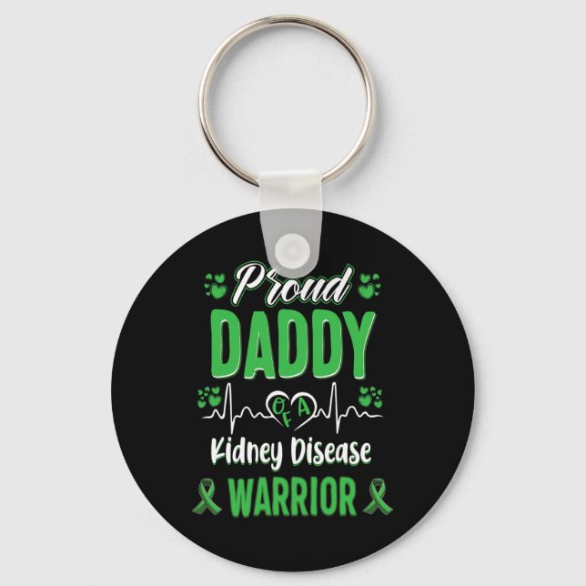 Daddy Kidney Disease Warrior Awareness Ribbon Gree Keychain (Front)