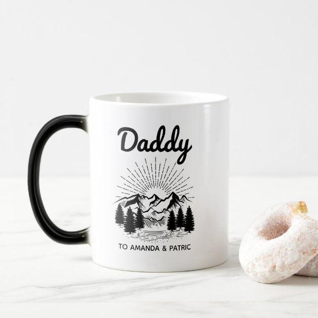 Daddy Kids Names Modern Father's Day Script Magic Mug (With Donut)