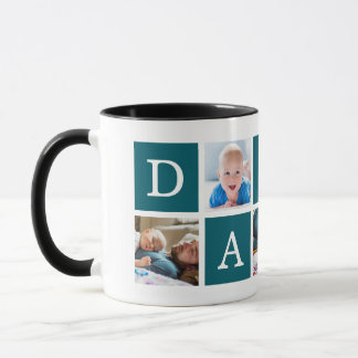 Daddy Minimal Colour Block Photo Collage Blue Mug