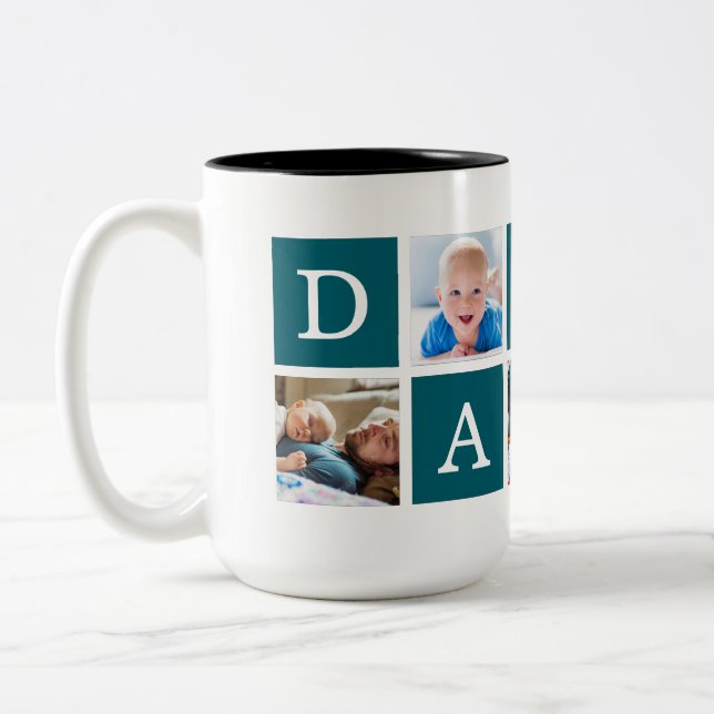 Daddy Minimal Colour Block Photo Collage Blue Two-Tone Coffee Mug (Left)