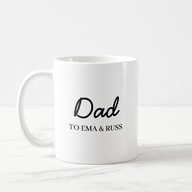 Daddy Modern Father’s Day Kids Names Script Coffee Mug (Left)