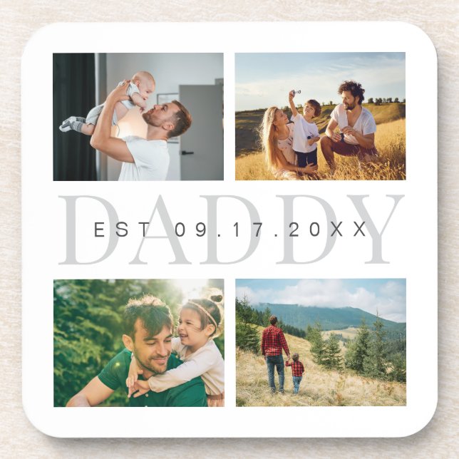 Daddy Modern Fathers Day Photo Collage  Coaster (Front)