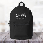 Daddy | Modern Kids Names Black Printed Backpack<br><div class="desc">Simple, stylish Daddy custom quote art design in a contemporary handwritten script typography in a modern minimalist style on a black background which can easily be personalized with your kids name or personal message. The perfect gift for your special dad on his birthday, father's day or just because he rocks!...</div>