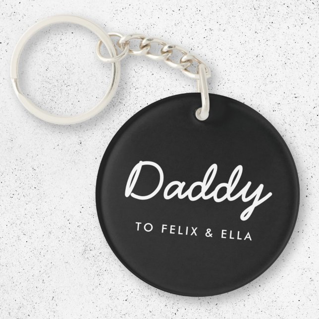 Daddy | Modern Kids Names Father's Day Black Keychain (Creator Uploaded)