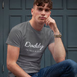 Daddy | Modern Script Kids Names Father's Day T-Shirt<br><div class="desc">Simple,  stylish Daddy custom quote art design in a contemporary handwritten script typography in a modern minimalist style which can easily be personalized with your kids name or personal message. The perfect gift for your special dad on his birthday,  father's day or just because he rocks!</div>