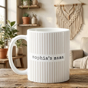 Daddy Mommy   Beige Stripes Mom Baby Reveal Custom Coffee Mug