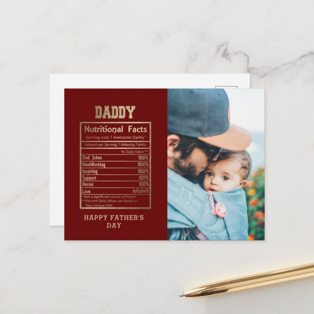 Daddy Nutritional Facts Father's Day Postcard (Front/Back In Situ)