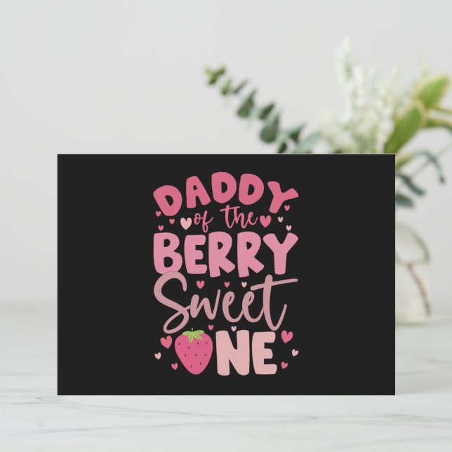 Daddy Of The Berry Sweet One Strawberry Birthday Invitation (Standing Front)
