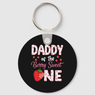 Daddy Of The Berry Sweet One Strawberry First Birt Keychain