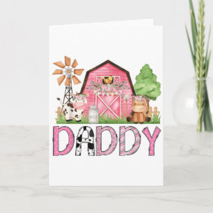 Daddy Pink Farm Animal Birthday Kids Matching Fami Card
