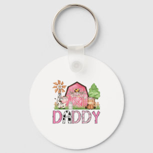 Daddy Pink Farm Animal Birthday Kids Matching Fami Keychain