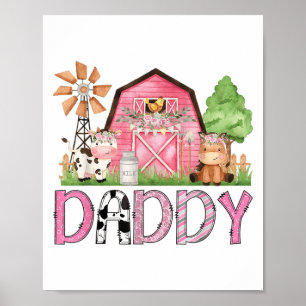 Daddy Pink Farm Animal Birthday Kids Matching Fami Poster