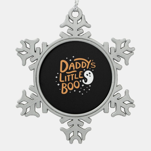 Daddy’s Little Boo, Happy Halloween Snowflake Pewter Christmas Ornament (Front)