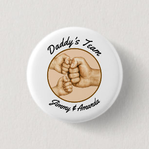 Daddy’s Team Fist Bump Father Kids Names 1 Inch Round Button