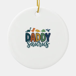 Daddy Saurus Cute Dinosaur Dad Vector Design_1 Ceramic Ornament