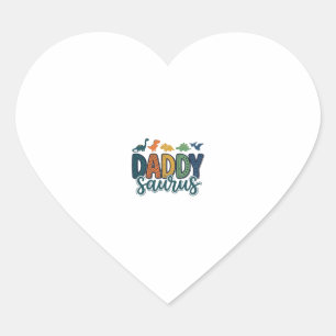 Daddy Saurus Cute Dinosaur Dad Vector Design_1 Heart Sticker