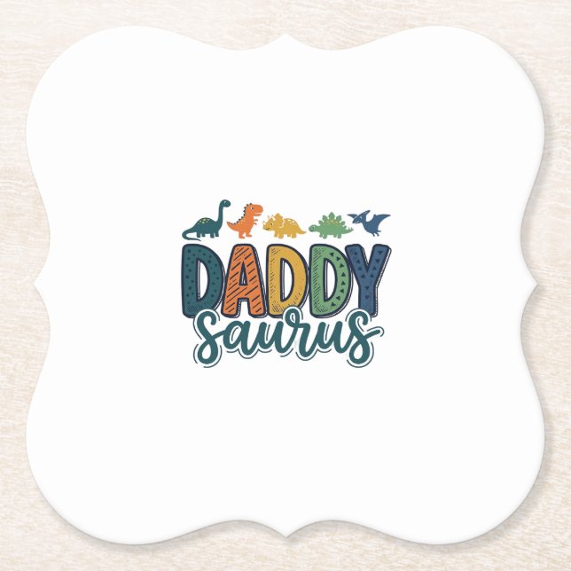 Daddy Saurus Cute Dinosaur Dad Vector Design_1 Paper Coaster (Front)