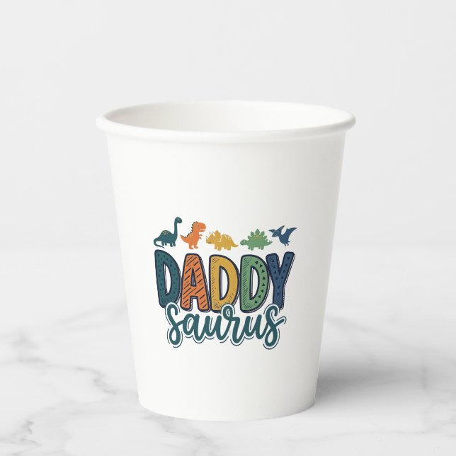 Daddy Saurus Cute Dinosaur Dad Vector Design_1 Paper Cups (Front)
