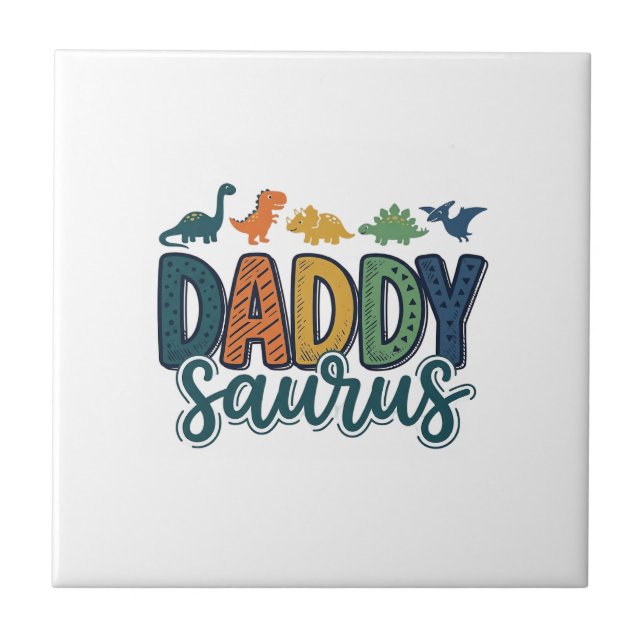 Daddy Saurus Cute Dinosaur Dad Vector Design_1 Tile (Front)