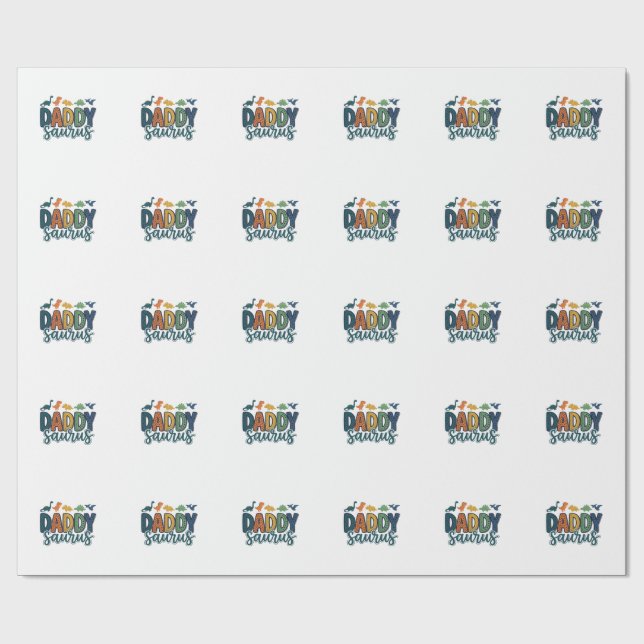 Daddy Saurus Cute Dinosaur Dad Vector Design_1 Wrapping Paper (Flat)