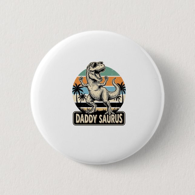 Daddy Saurus Retro Dinosaur Sunset Shirt Design_1 2 Inch Round Button (Front)