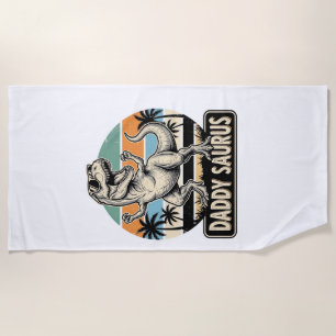 Daddy Saurus Retro Dinosaur Sunset Shirt Design_1 Beach Towel