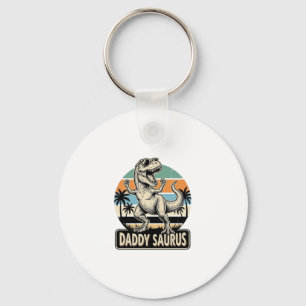 Daddy Saurus Retro Dinosaur Sunset Shirt Design_1 Keychain