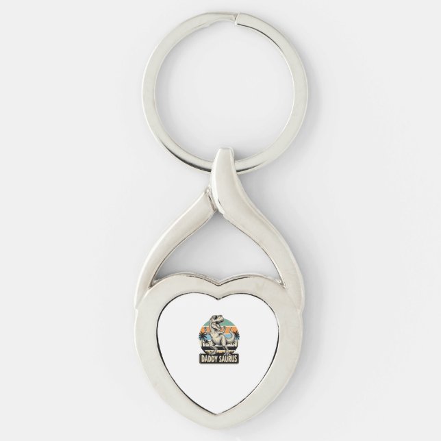 Daddy Saurus Retro Dinosaur Sunset Shirt Design_1 Keychain (Front)