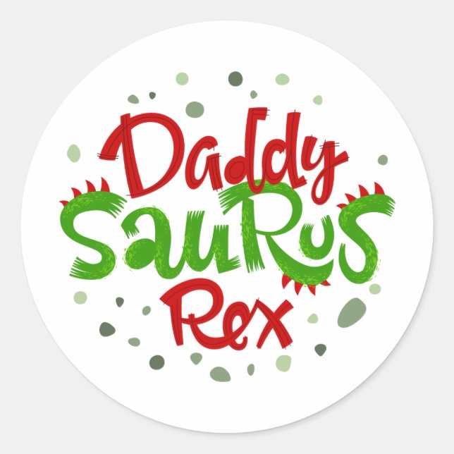Daddy Saurus Rex Illustration Classic Round Sticker (Front)