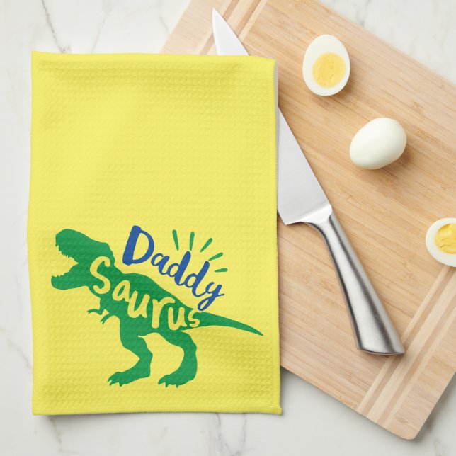 Daddy Saurus T-Rex Silhouette Kitchen Towel (Quarter Fold)