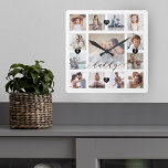 Daddy Script Family Memory Photo Grid Collage Square Wall Clock<br><div class="desc">A beautiful personalized gift for your Dad that he'll cherish for years to come. Features a modern thirteen photo grid collage layout to display 13 of your own special family photo memories. "Dad" designed in a beautiful handwritten black script style. Each photo is framed with a simple gold-coloured frame. Simple...</div>